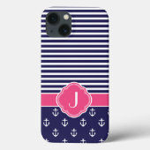 Navy Blue and Pink Preppy Nauly Monogram Case-Mate iPhone Hülle (Rückseite)