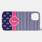 Navy Blue and Pink Preppy Nauly Monogram Case-Mate iPhone Hülle (Rückseite (Horizontal))