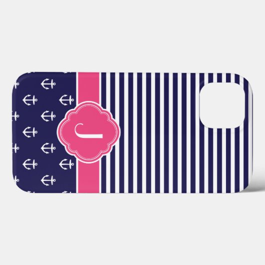 Navy Blue and Pink Preppy Nauly Monogram Case-Mate iPhone Hülle (Rückseite (Horizontal))