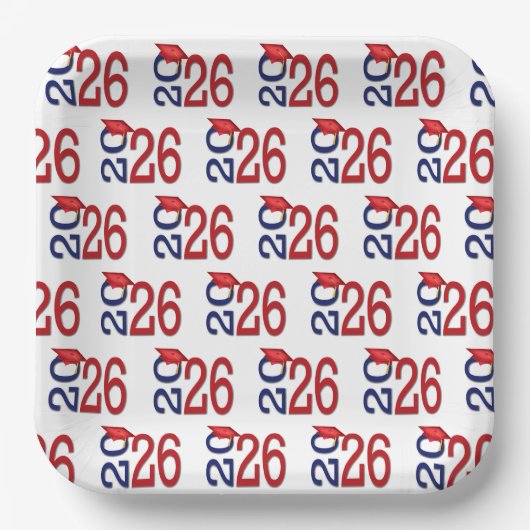 Navy Blue and Red 2026 Graduation Pappteller (Vorderseite)