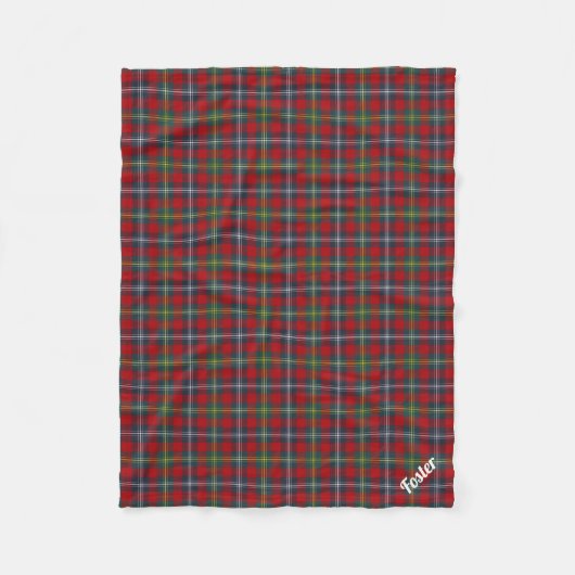 Navy Blue and Red Foster Clan Tartan Monogram Fleecedecke (Vorderseite)