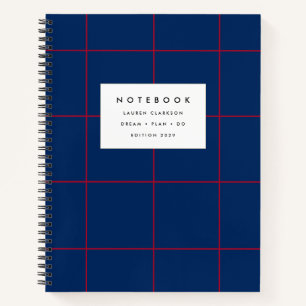 Navy Blue and Red Grid Notebook Notizblock