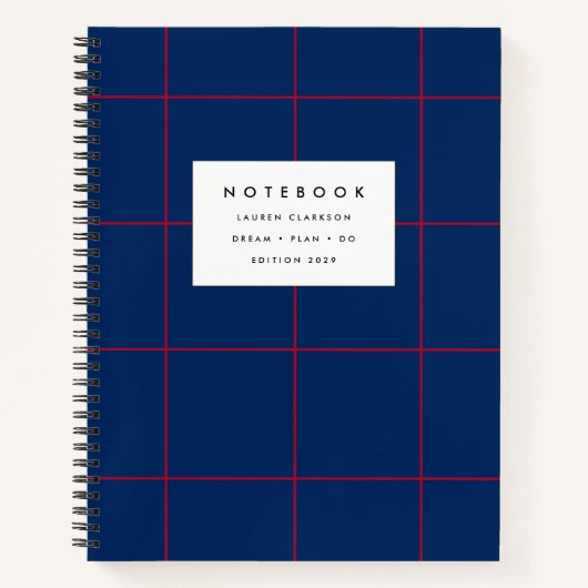 Navy Blue and Red Grid Notebook Notizblock (Vorderseite)