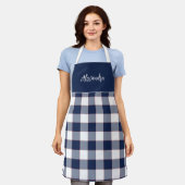 Navy Blue and Red Karo Personalisiert Kitchen Schürze (Getragen)