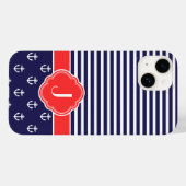 Navy Blue and Red Preppy Naugram Monogram Case-Mate iPhone Hülle (Rückseite (Horizontal))
