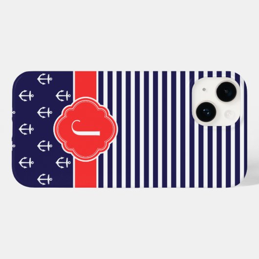 Navy Blue and Red Preppy Naugram Monogram Case-Mate iPhone Hülle (Rückseite (Horizontal))