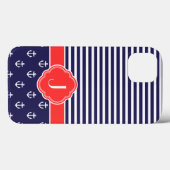 Navy Blue and Red Preppy Naugram Monogram Case-Mate iPhone Hülle (Rückseite (Horizontal))