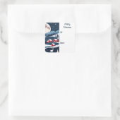 Navy Blue and Red Snow Landsfestival Quadratischer Aufkleber (Tasche)