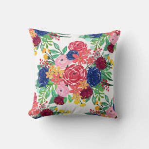 Navy Blue and Red Water Color Boho schicke Blume Kissen
