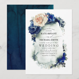 Navy Blue and Rust Terracotta Floral Boho Wedding Einladung