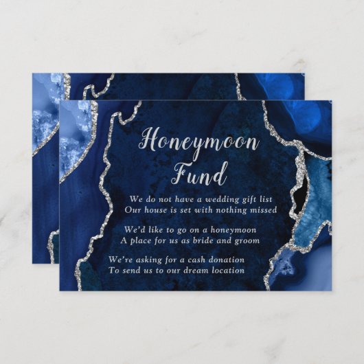 Navy Blue and Silver Agate Honeymoon Fund Begleitkarte (Vorne/Hinten)