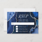Navy Blue and Silver Agate Marble RSVP Karte (Vorderseite)