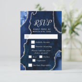 Navy Blue and Silver Agate Wedding Meal Choice RSVP Karte (Stehend Vorderseite)