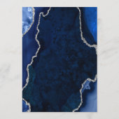 Navy Blue and Silver Agate Wedding Menu Menükarte (Rückseite)