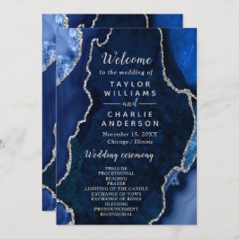Navy Blue and Silver Agate Wedding Program Programm