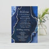 Navy Blue and Silver Agate Wedding Program Programm (Stehend Vorderseite)