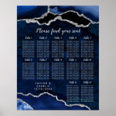 Navy Blue and Silver Agate Wedding Seating Chart Poster (Vorne)