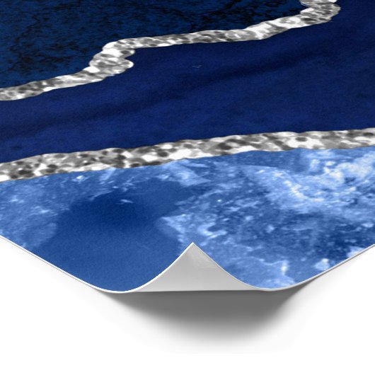 Navy Blue and Silver Agate Wedding Seating Chart Poster (Ecke)