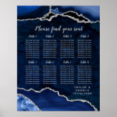 Navy Blue and Silver Agate Wedding Seating Chart Poster (Vorne)