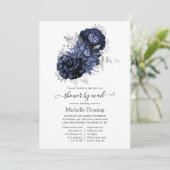 Navy Blue and Silver Floral Shows by Mail Einladung (Stehend Vorderseite)
