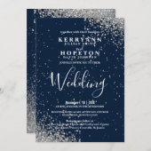 Navy Blue and Silver Glitter  Einladung (Vorne/Hinten)