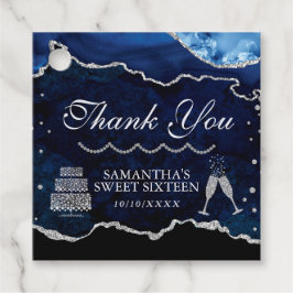 Navy Blue and Silver Glitzer Agate Marble Sweet 16 Geschenkanhänger