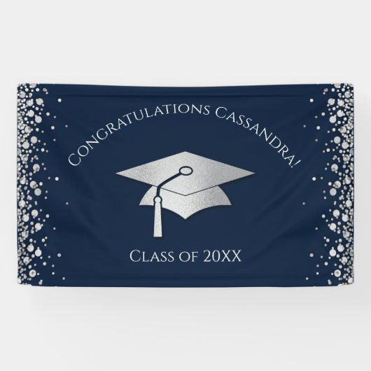 Navy Blue and Silver Graduation Banner (Horizontal)