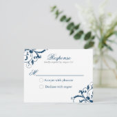 Navy Blue and Silver Gray Blüh Response Card RSVP Karte (Stehend Vorderseite)