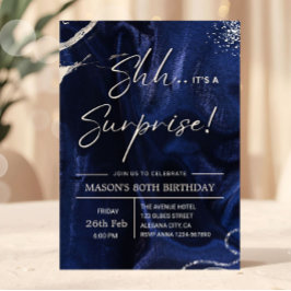 Navy Blue and Silver Surprise Party Einladung