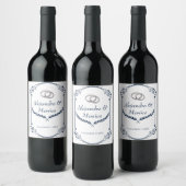 Navy Blue and Silver Wedding Ring Wine Label Weinetikett (Flaschen)