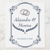 Navy Blue and Silver Wedding Ring Wine Label Weinetikett (Einzelnes Label)