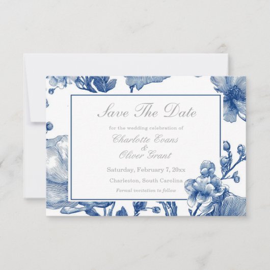 Navy Blue And Silver Wedding Save The Date Card (Vorderseite)