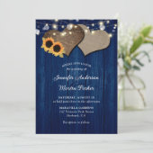 Navy Blue and Sunflower Floral Wedding Einladungen (Stehend Vorderseite)