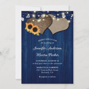 Navy Blue and Sunflower Floral Wedding Einladungen