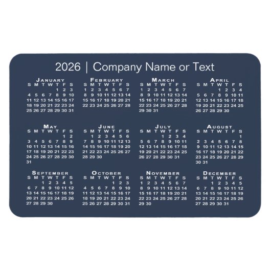 Navy Blue and White 2026 Calendar mit benutzerdefi Magnet (Horizontal)