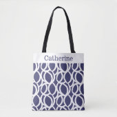 Navy Blue and White Abstrakt Pattername Tasche (Vorderseite)
