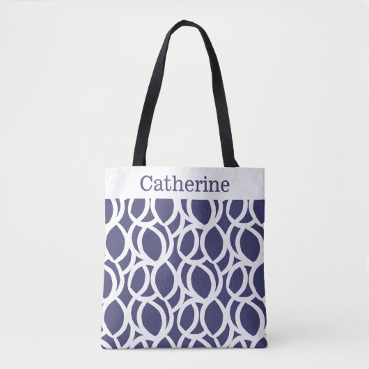 Navy Blue and White Abstrakt Pattername Tasche (Vorderseite)