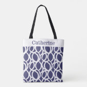 Navy Blue and White Abstrakt Pattername Tasche (Rückseite)