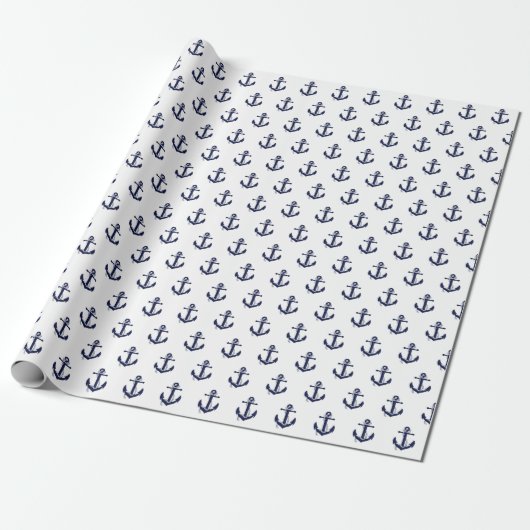 Navy Blue and White Anchor Nautic Hochzeit Geschenkpapier (Ungerollt)