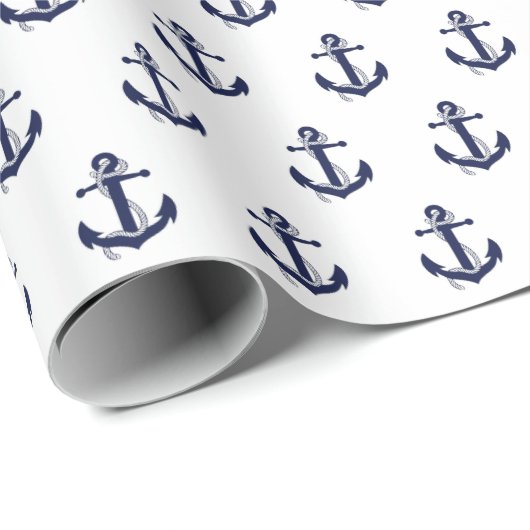 Navy Blue and White Anchor Nautic Hochzeit Geschenkpapier (Rolleneckpunkt)