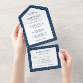 Navy Blue and White Anchors Nautical Wedding All In One Einladung (Abreißen)