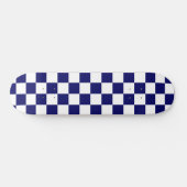 Navy Blue and White Checkerboard Pattern Skateboard (Horizontal)