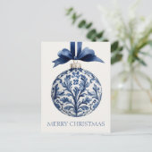 Navy Blue and White Chinoiserie Christmas Ornament Postkarte (Stehend Vorderseite)