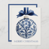 Navy Blue and White Chinoiserie Weihnachtsschmuck Mitteilungskarte (Vorne/Hinten)