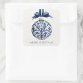 Navy Blue and White Chinoiserie Weihnachtsschmuck Quadratischer Aufkleber (Tasche)