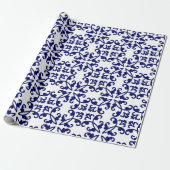 Navy Blue and White Damask Muster Geschenkpapier (Ungerollt)