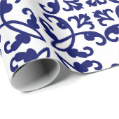 Navy Blue and White Damask Muster Geschenkpapier (Rolleneckpunkt)