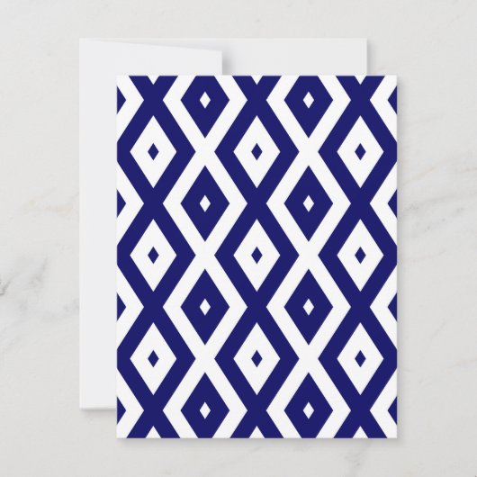 Navy blue and white diamond pattern RSVP karte (Vorderseite)