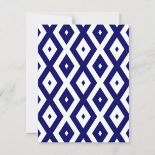 Navy blue and white diamond pattern RSVP karte