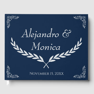 Navy Blue and White Elegant Corner Wedding Guest Gästebuch